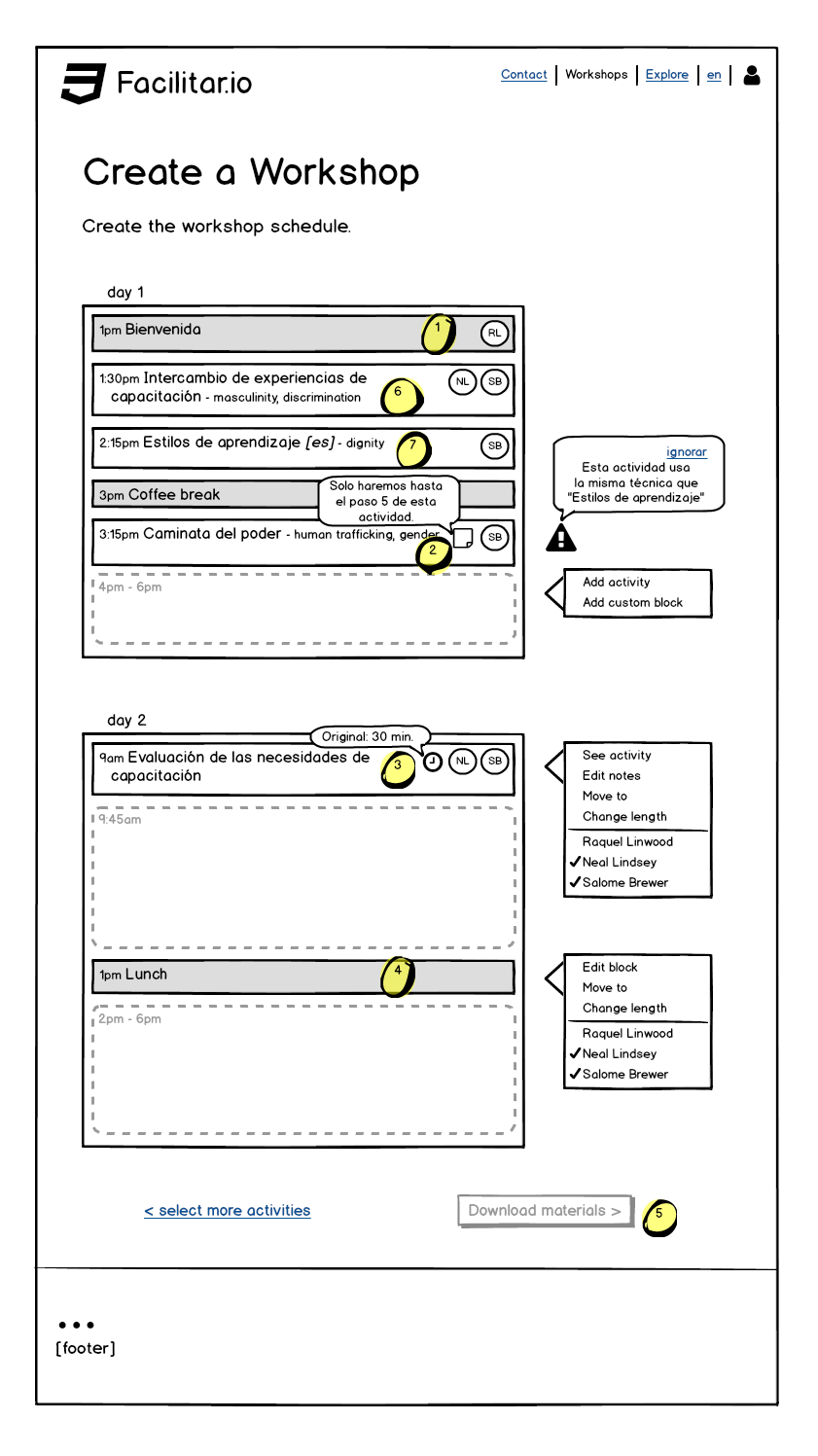 Ejemplo de wireframes para Facilitario.